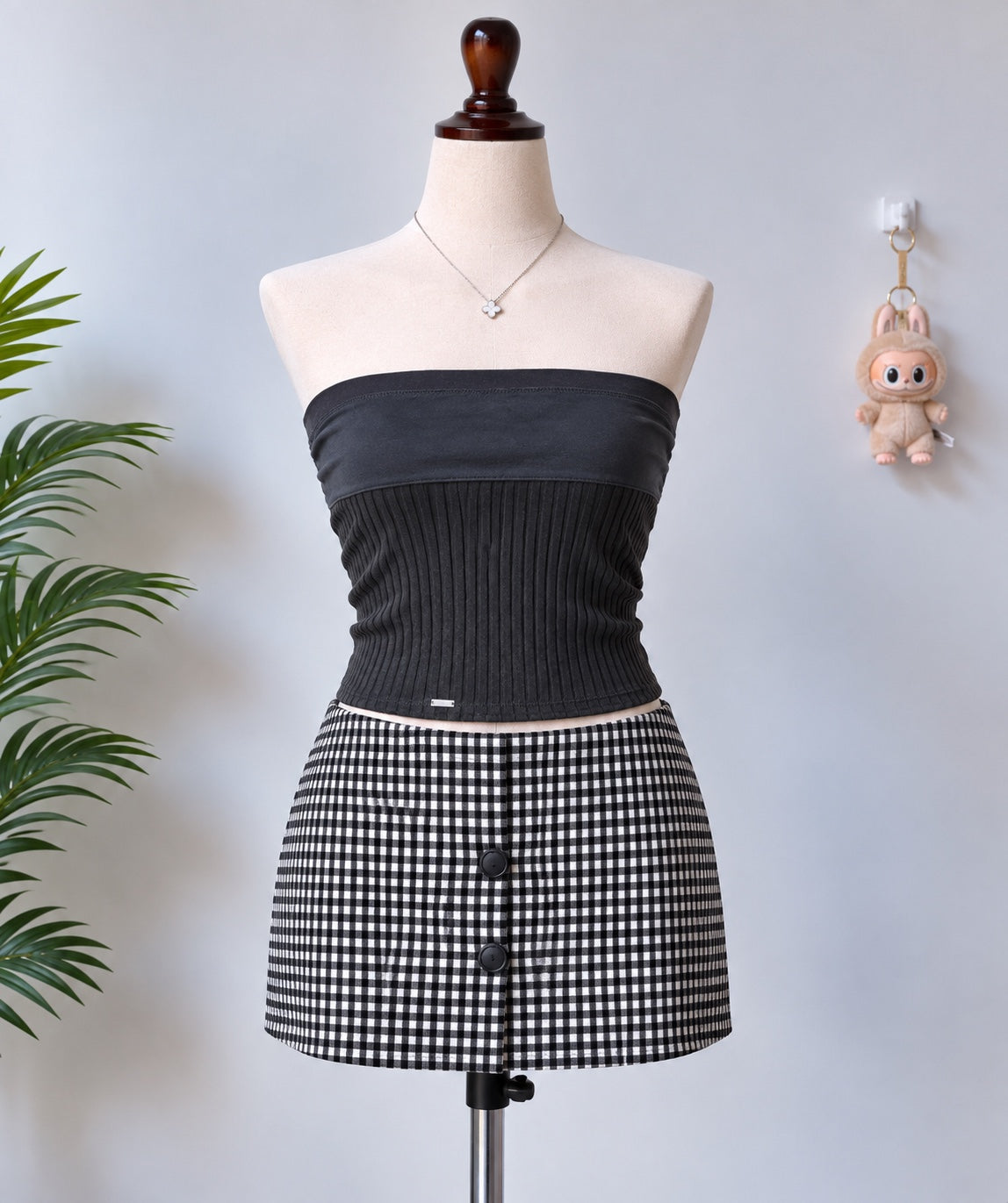 Black Strapless Ribbed Top