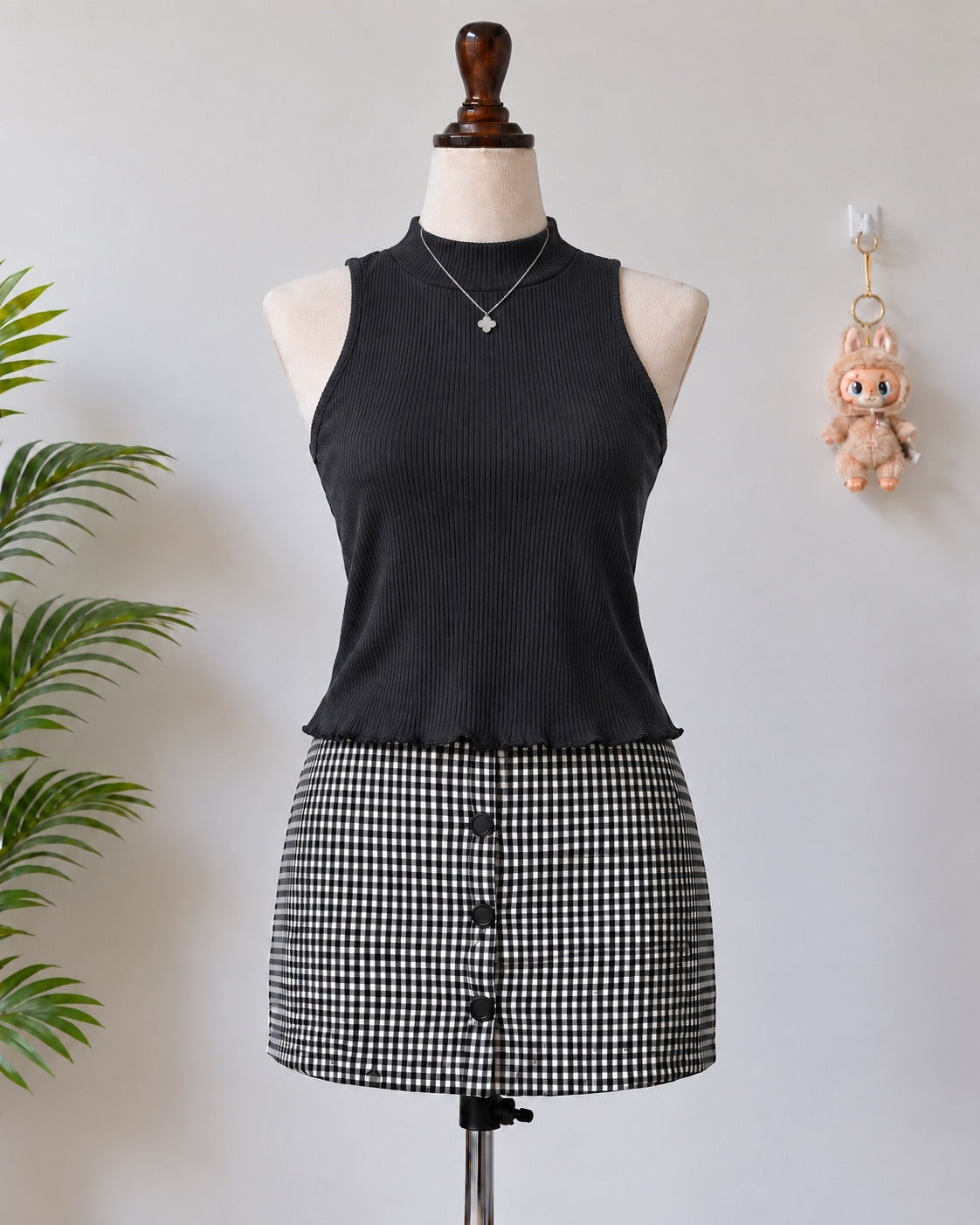 Black Ribbed Mock Neck Sleeveless Top