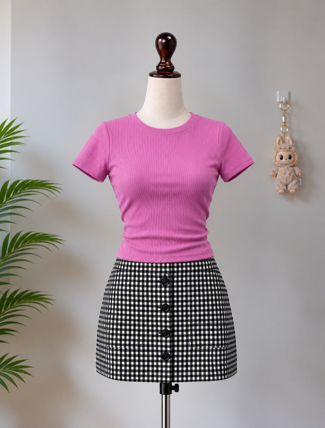 Pink Ribbed Crew Neck Short Sleeve Top