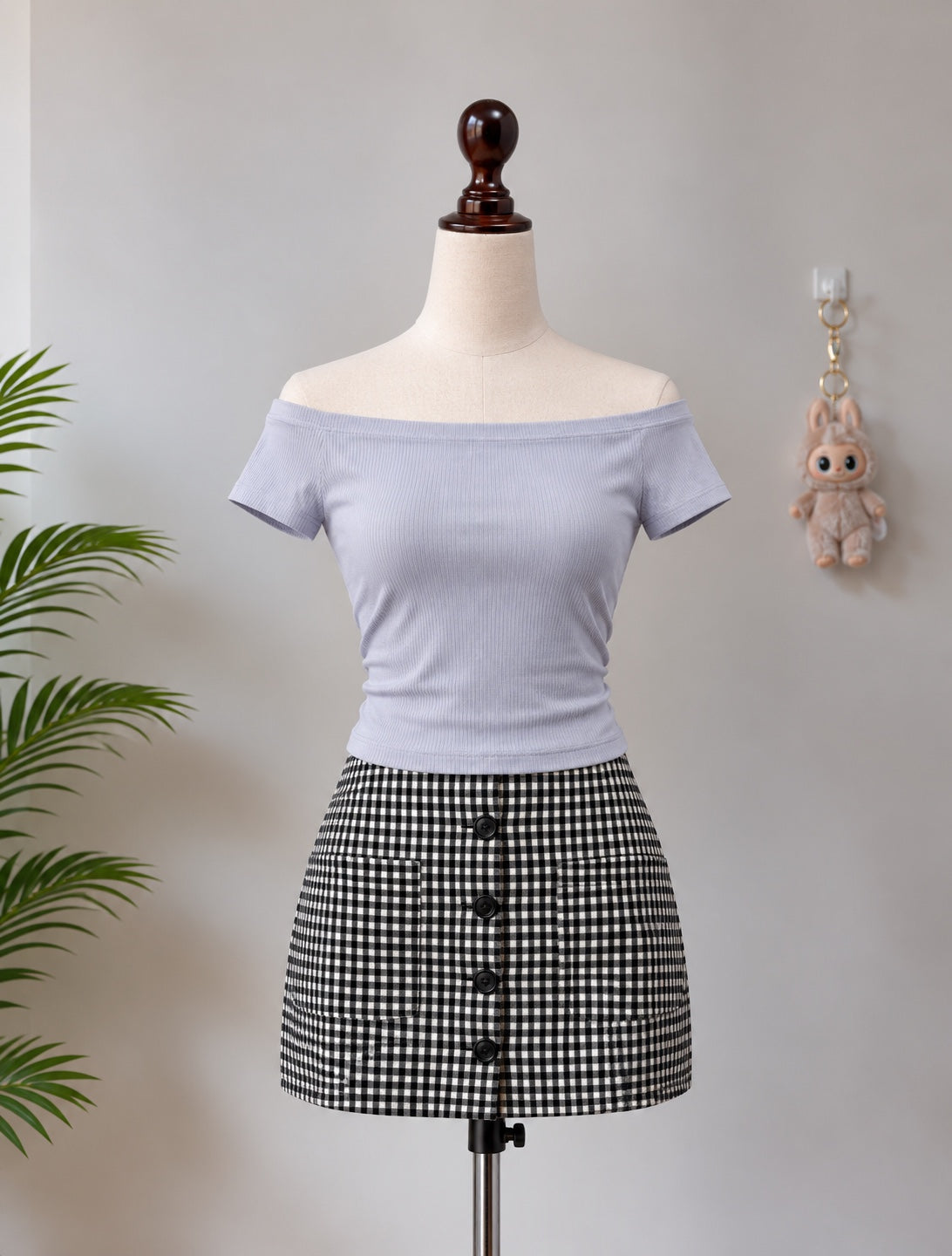 Light Blue Ribbed Off Shoulder Top