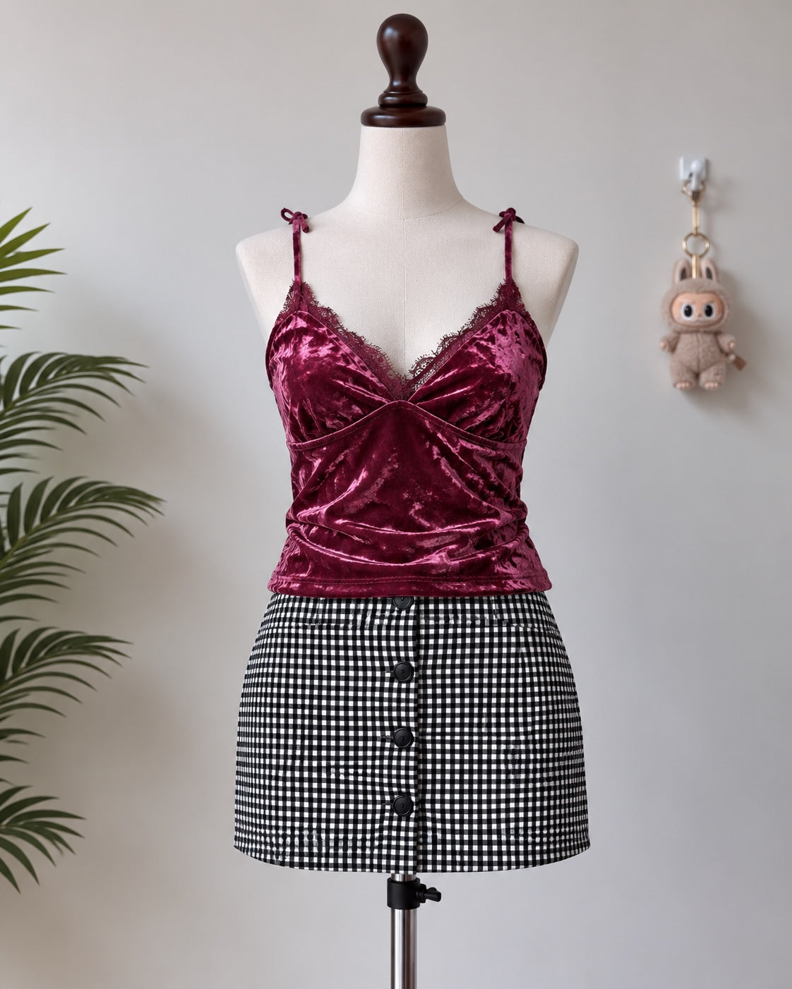 Burgundy Velvet Lace Camisole Top