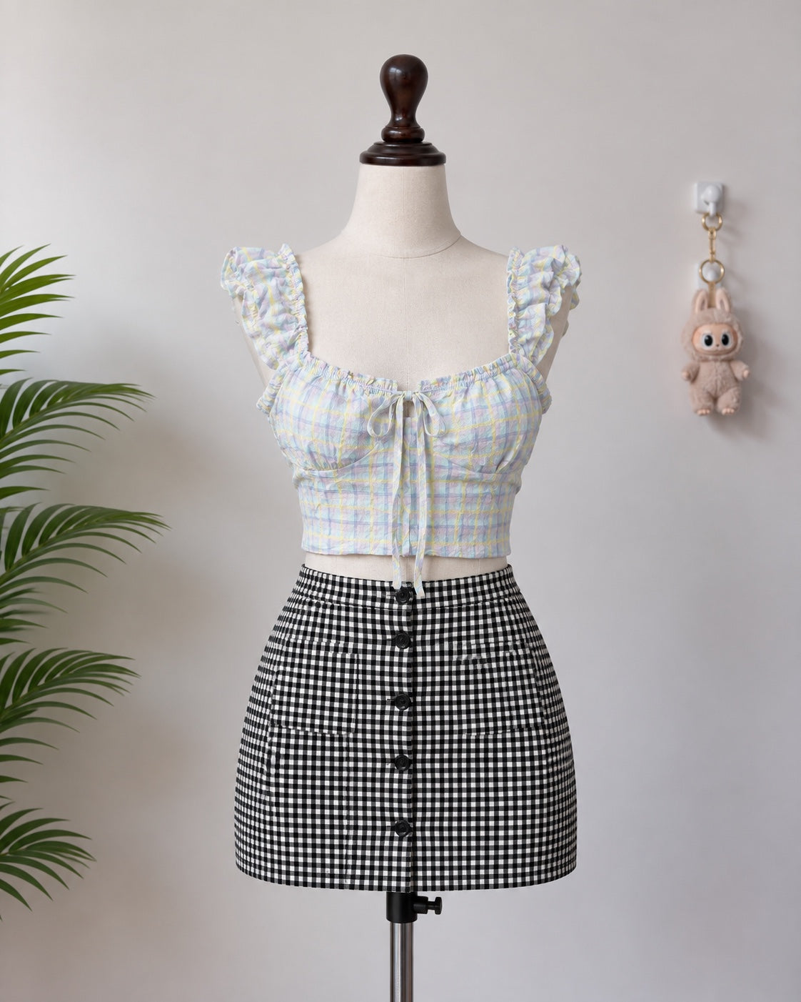 Pastel Check Ruched Crop Top