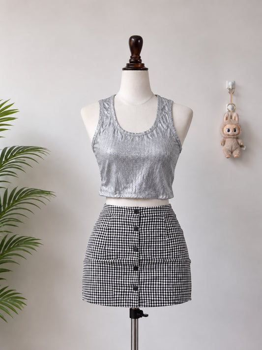 Silver Metallic Ribbed Tank Top
