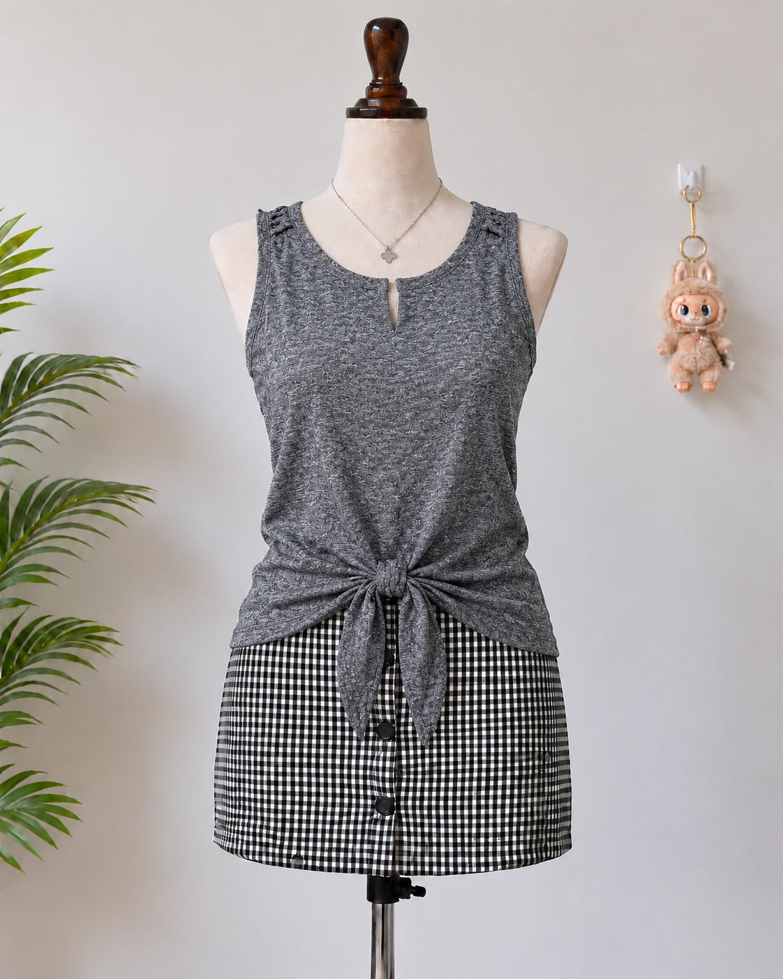 Charcoal Grey Knot Front Tank Top