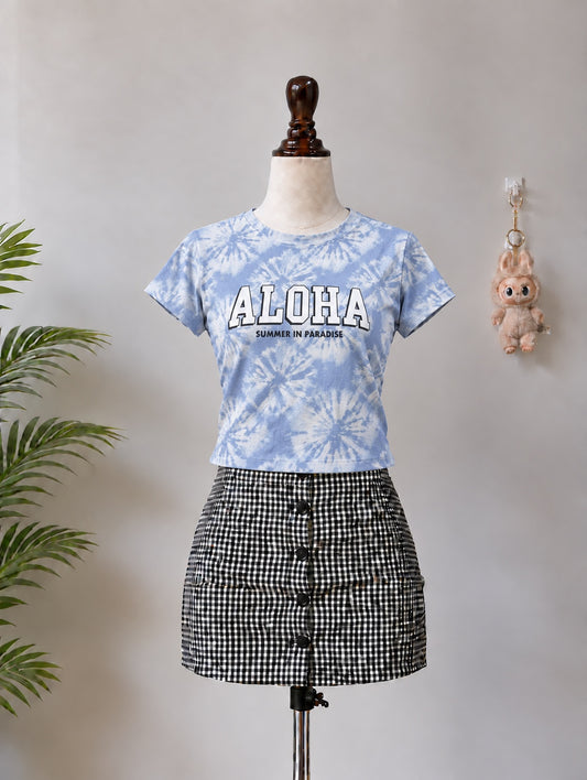 Blue Aloha Tie Dye Crop T-Shirt