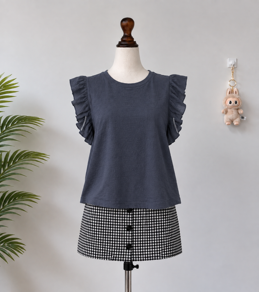 Dark Grey Ruffle Top