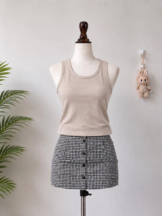 Beige Waffle Knit Tank Top