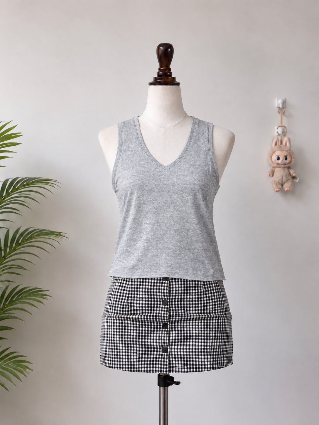 Grey V-Neck Sleeveless Top