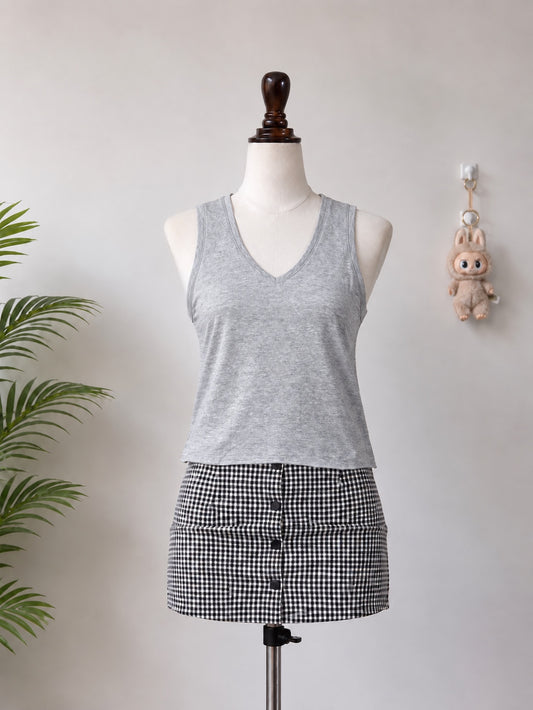 Grey V-Neck Sleeveless Top