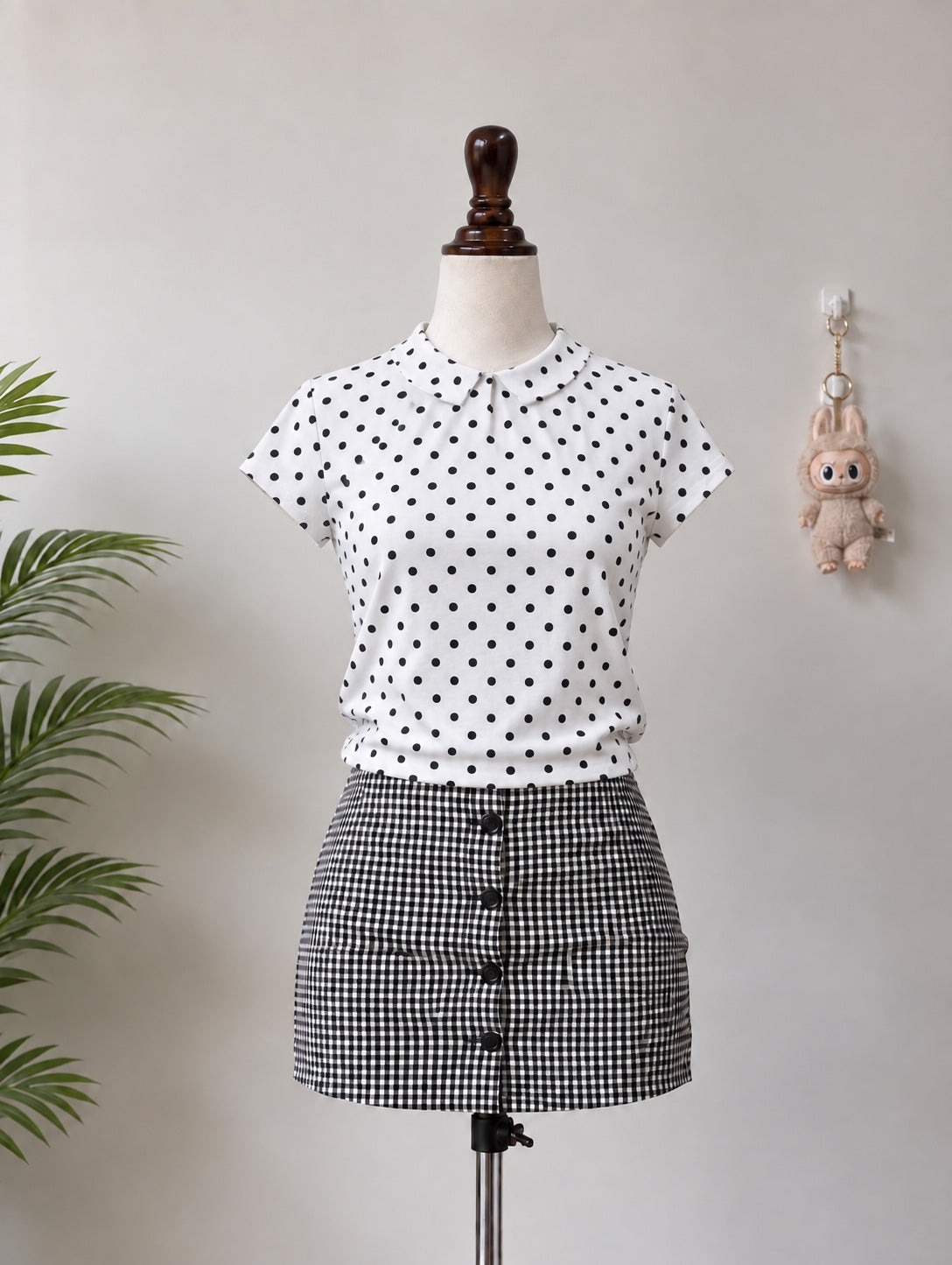 White Polka Dot Collared Crop Top