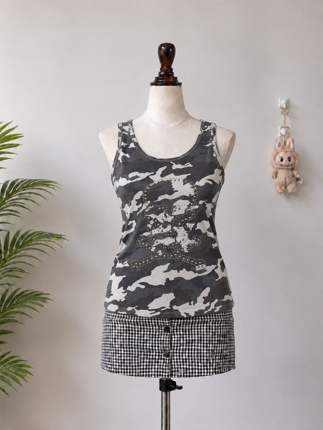 Camouflage Studded Sleeveless Top