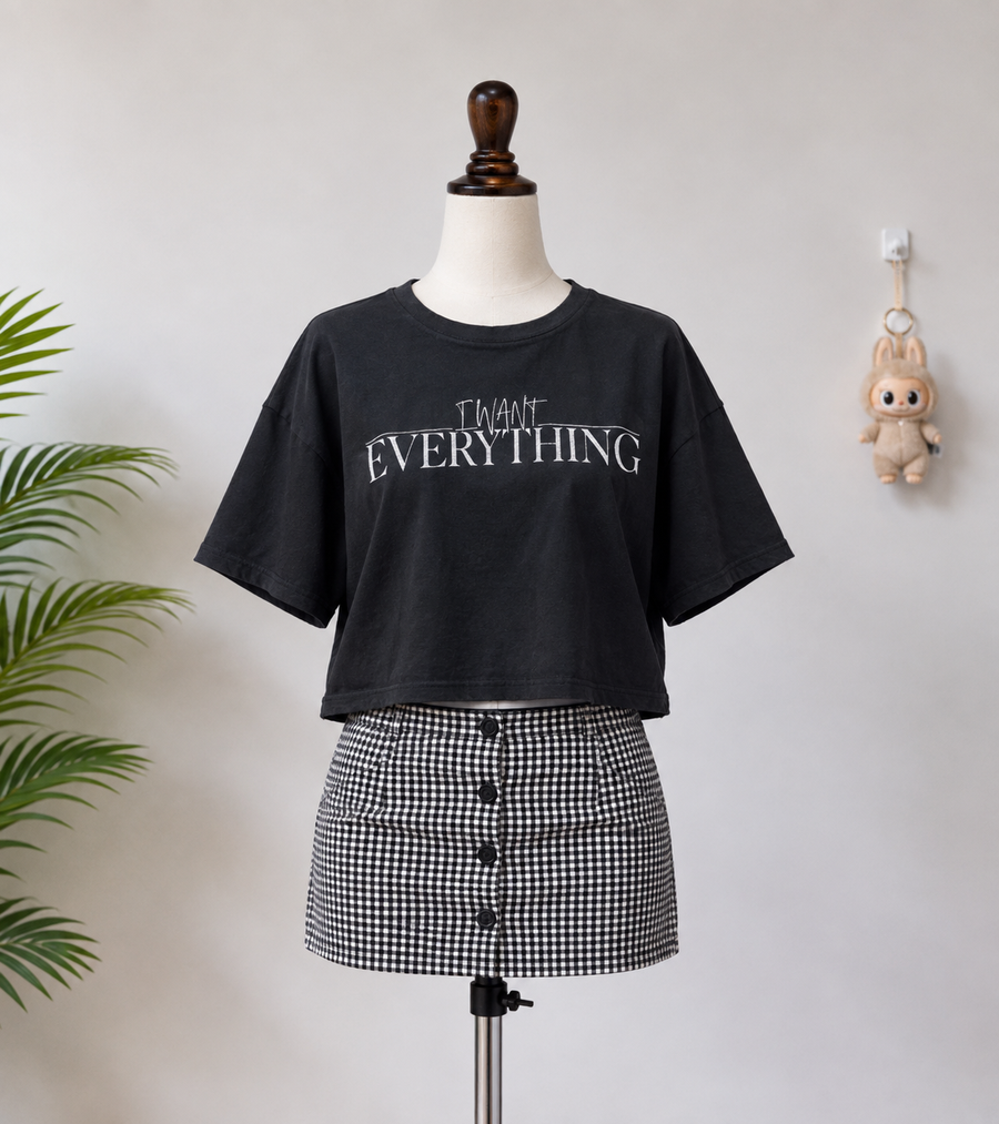 Black Graphic Crop Top