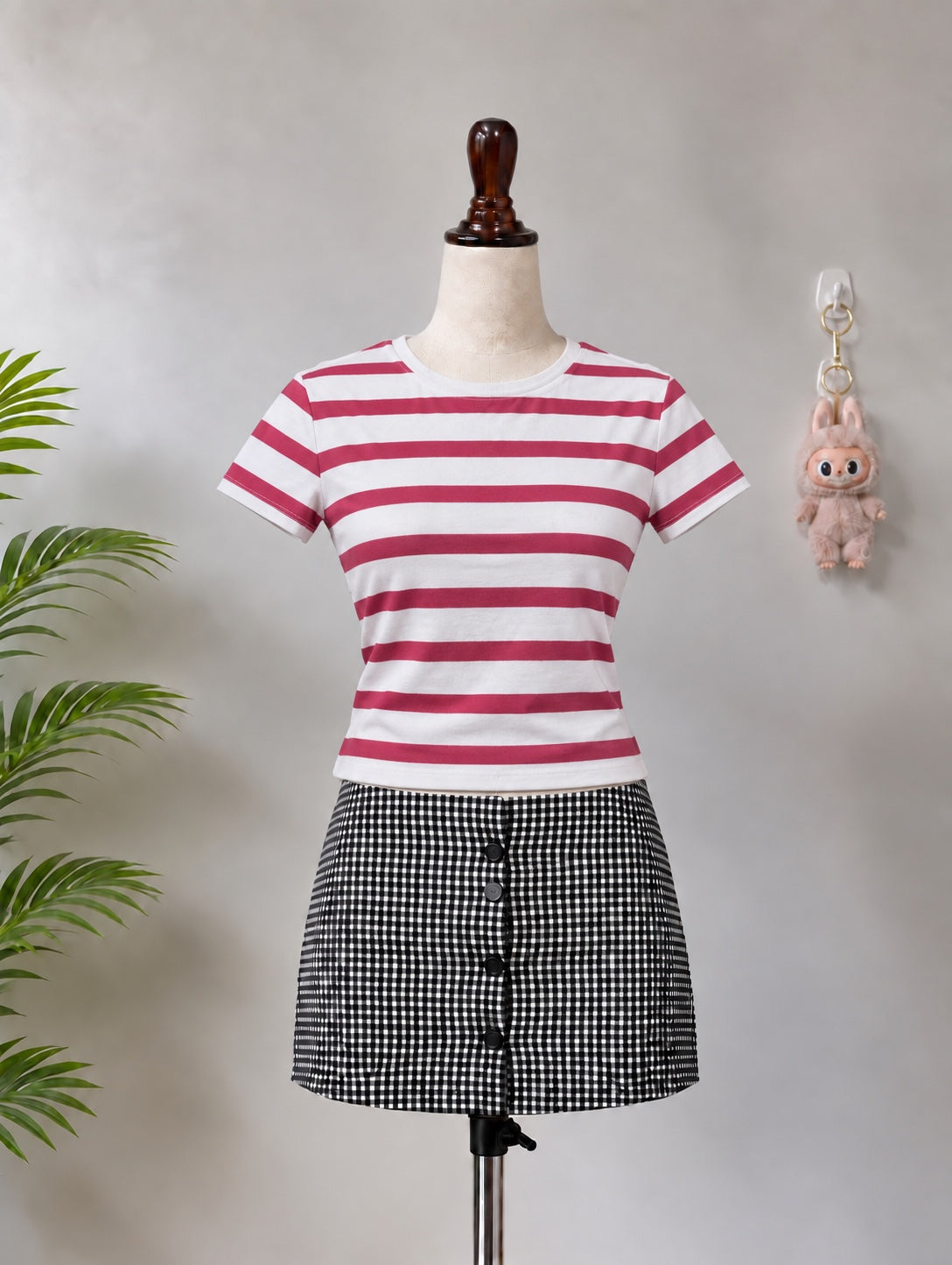 White and Pink Striped T-Shirt