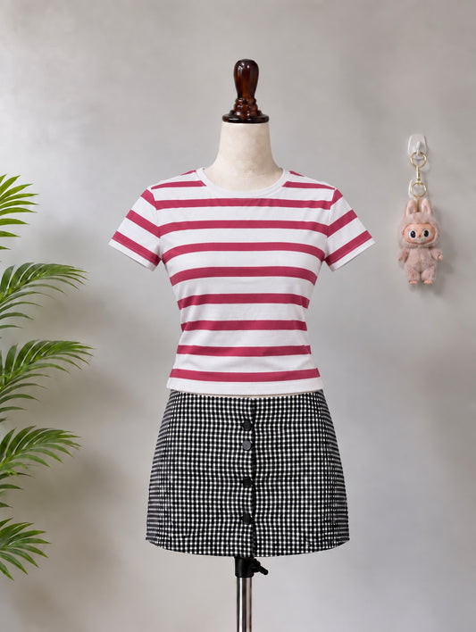 White and Pink Striped T-Shirt