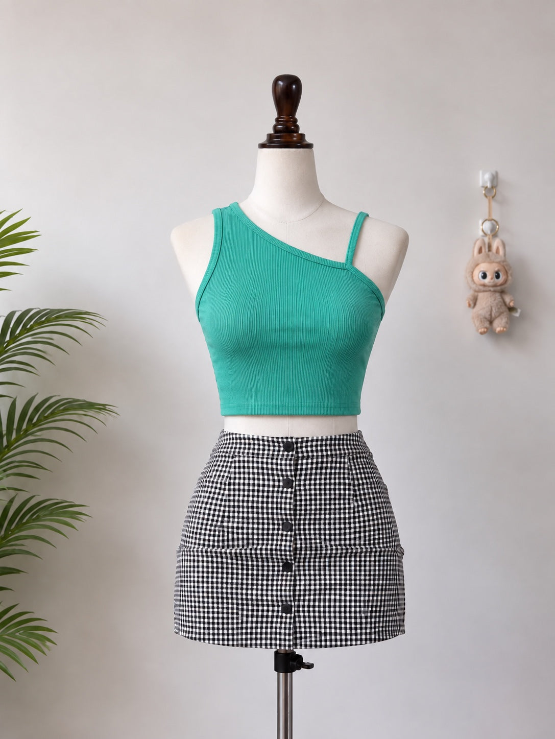 Green One Shoulder Crop Top