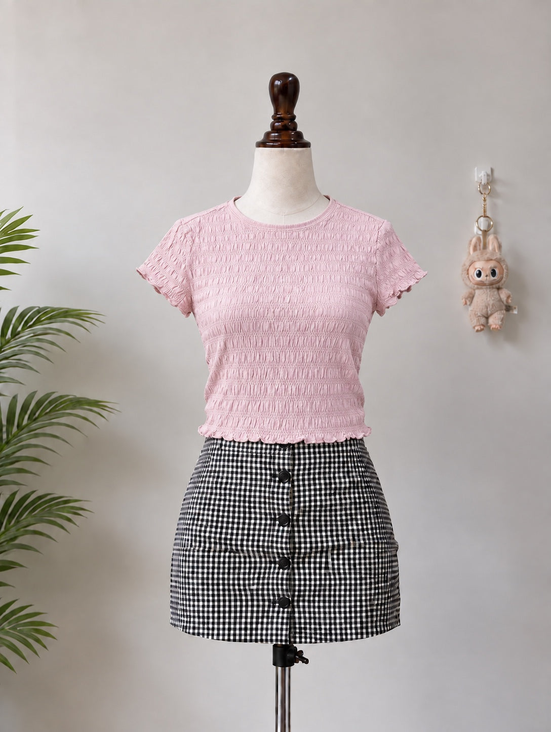 Pink Textured Crop T-Shirt