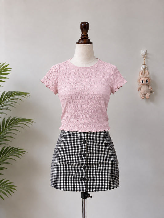 Pink Textured Crop T-Shirt