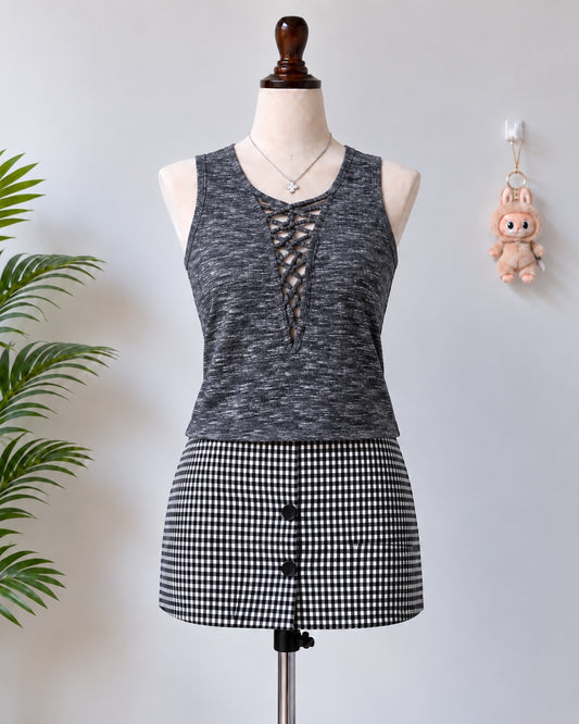 Charcoal lace-up sleeveless top