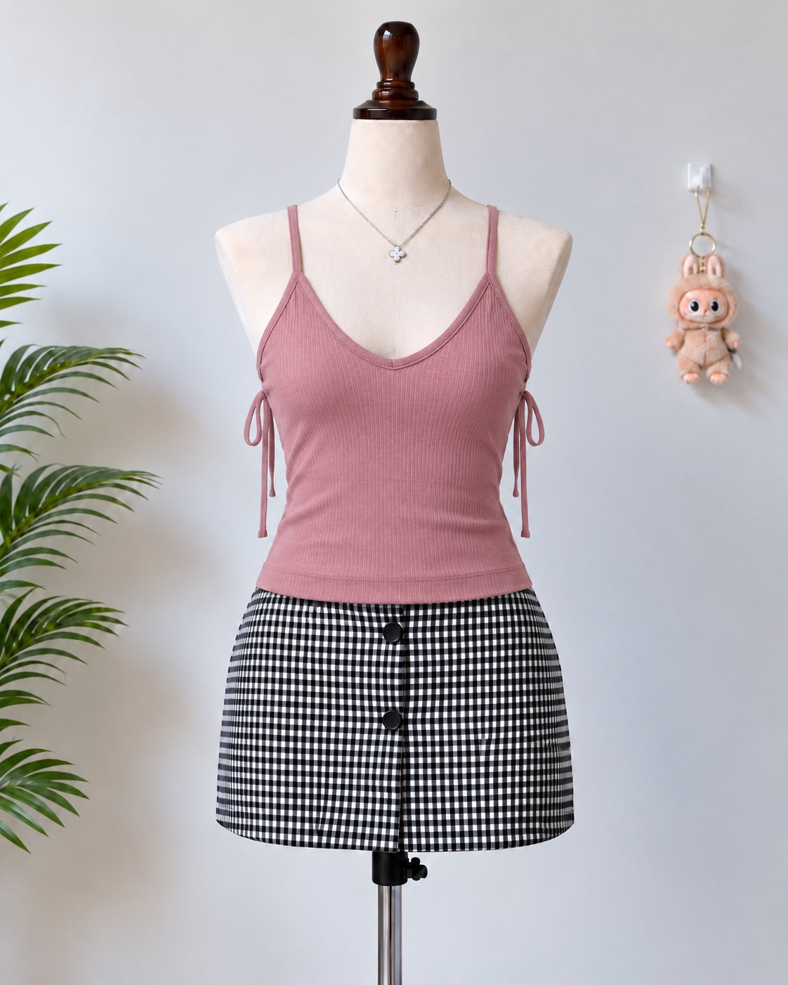 Pink ribbed cami top with side ties