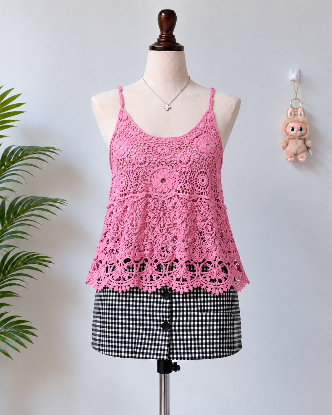 Pink crochet cami top