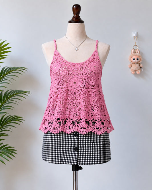 Pink crochet cami top
