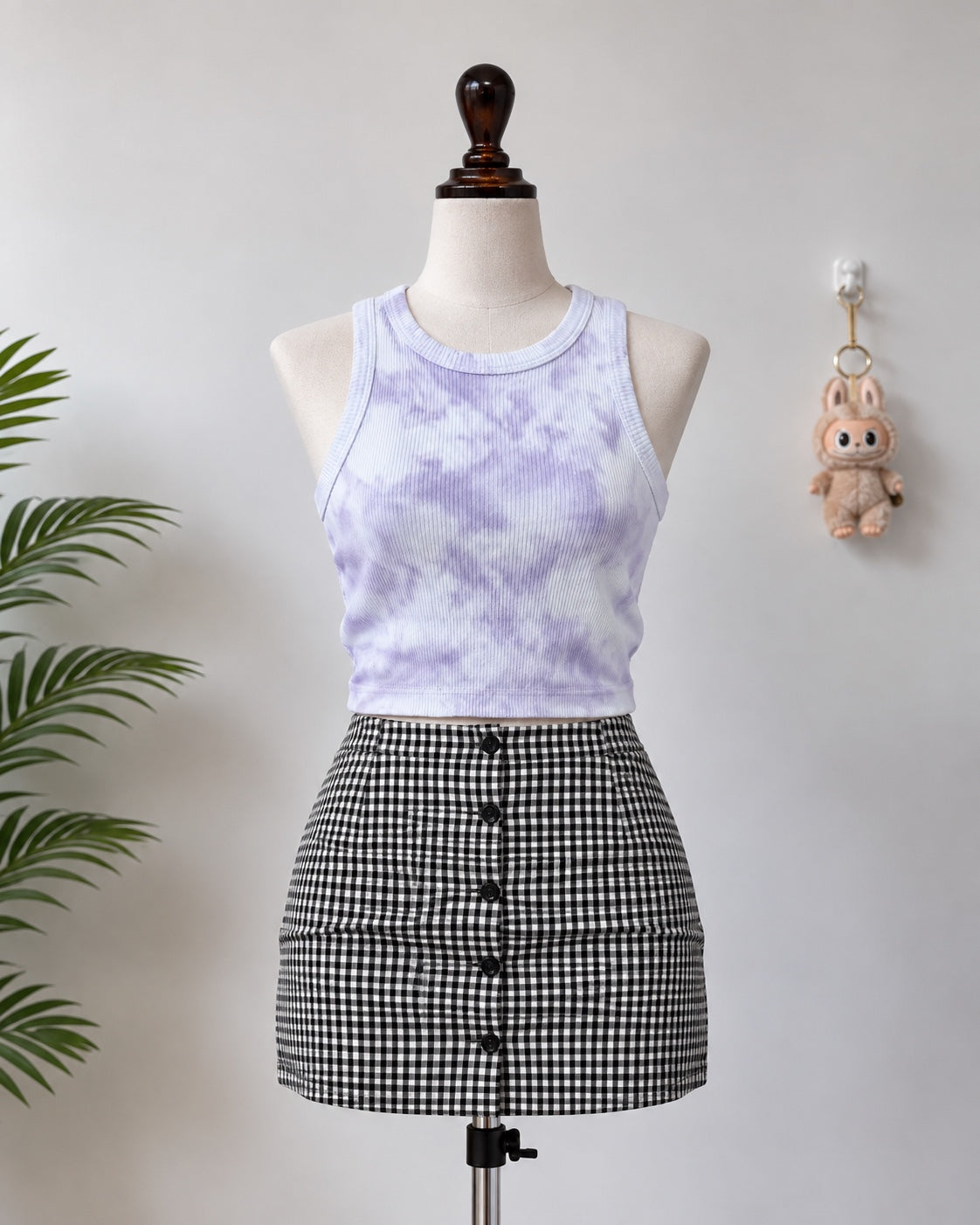 Lilac tie dye ribbed tank top