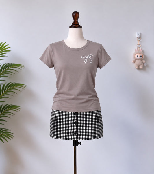 Brown Bow Detail Fitted Tee