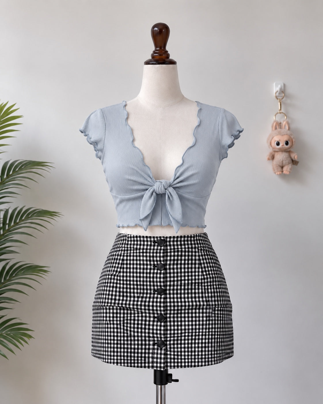 Light Blue Tie Front Crop Top