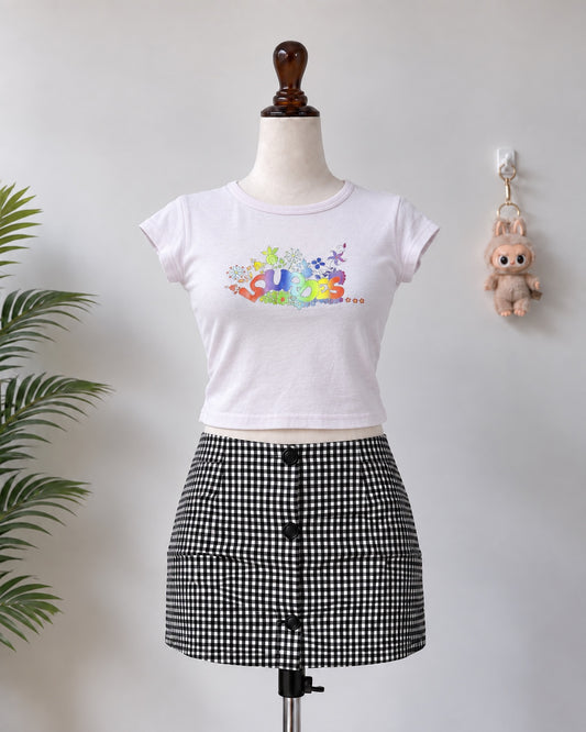 White Graphic Crop T-Shirt