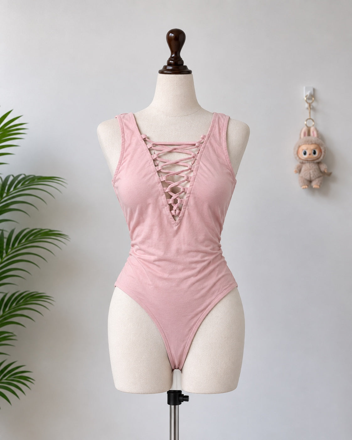 Pink Lace-Up Bodysuit