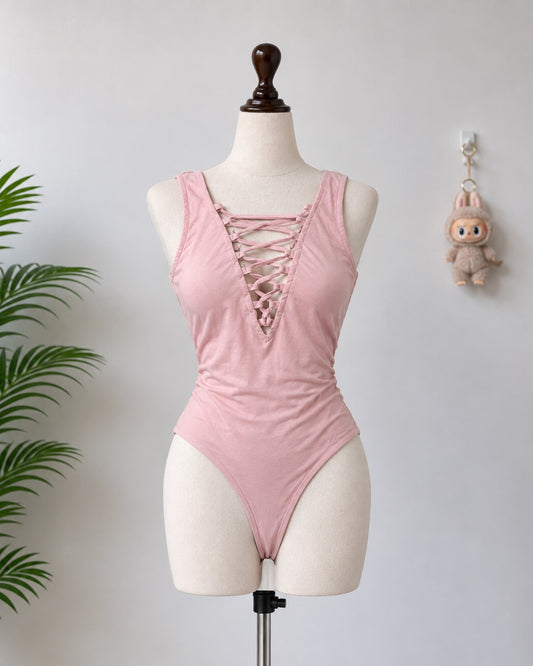 Pink Lace-Up Bodysuit