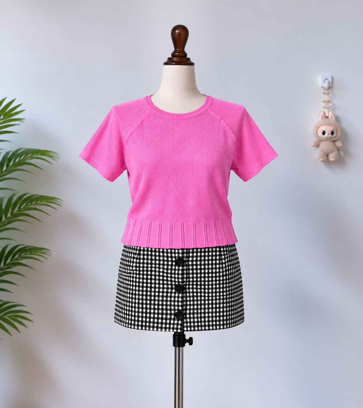 Pink Ribbed Short Sleeve Top