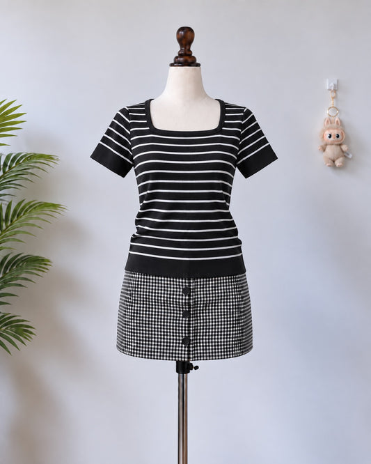 Black & White Striped Square-Neck Top