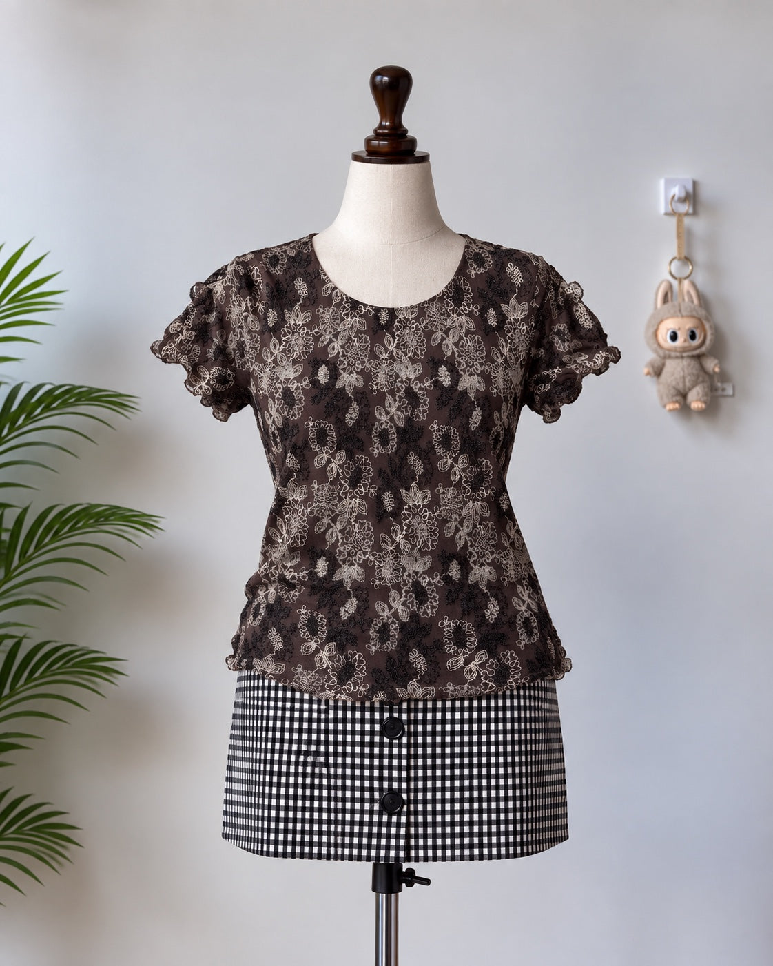 Brown Floral Puff Sleeve Top