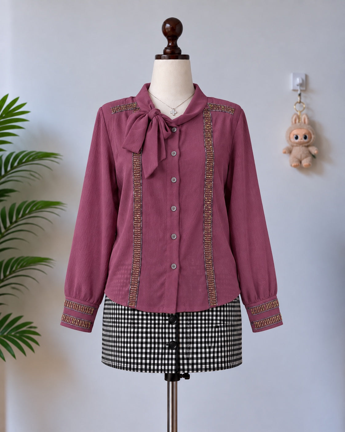 Maroon Bow Detail Blouse