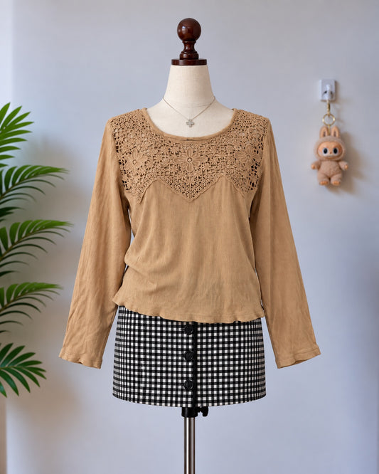 Tan Lace Long Sleeve Top