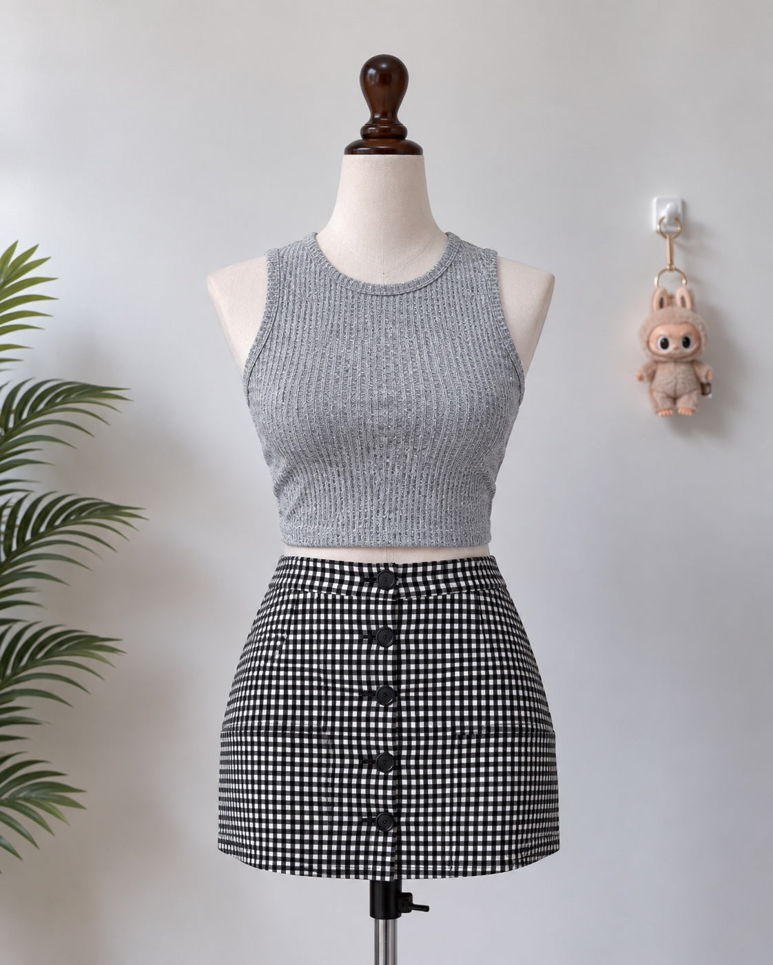 Grey Sleeveless Knit Crop Top