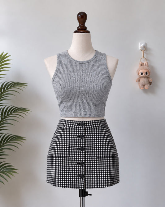 Grey Sleeveless Knit Crop Top