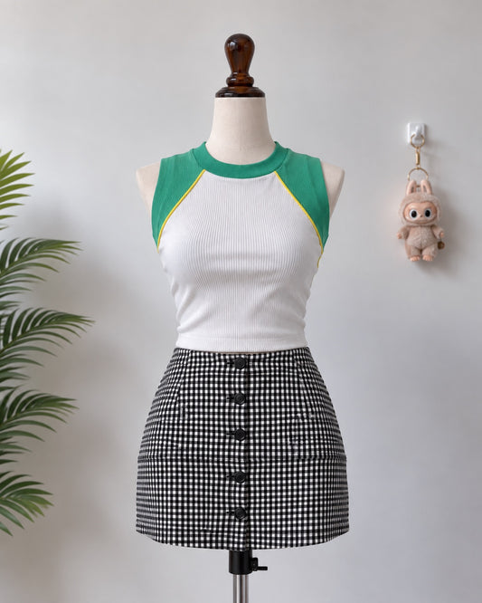 Green & White Ribbed Sleeveless Top