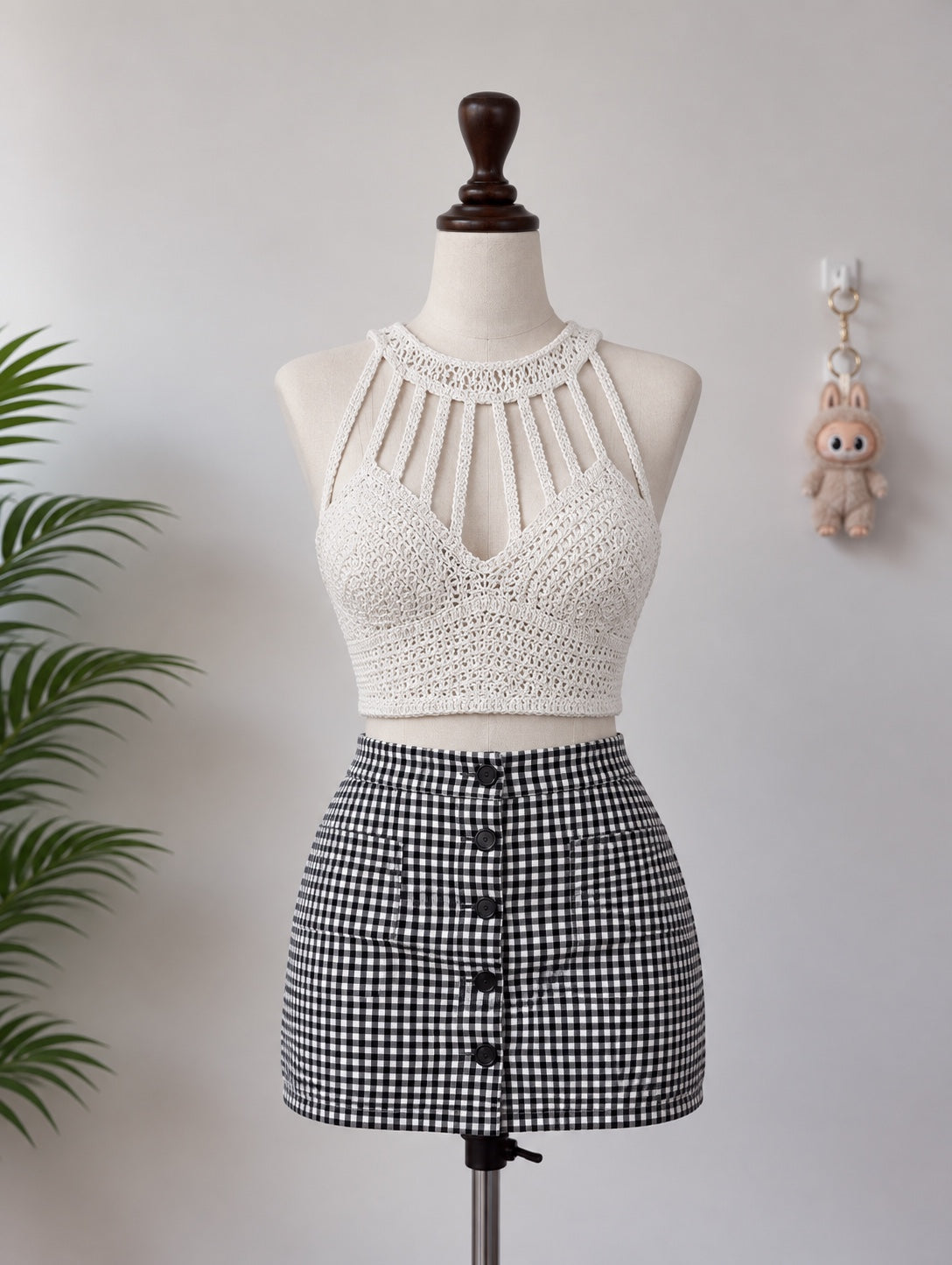 Cream Crochet Halter Crop Top