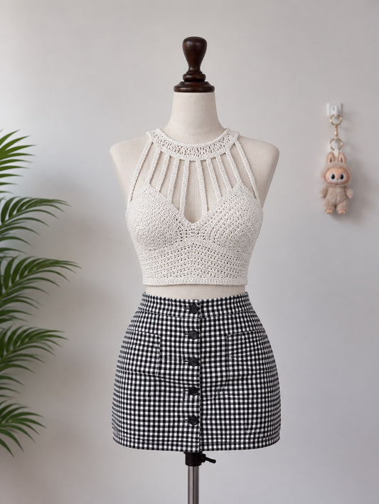 Cream Crochet Halter Crop Top