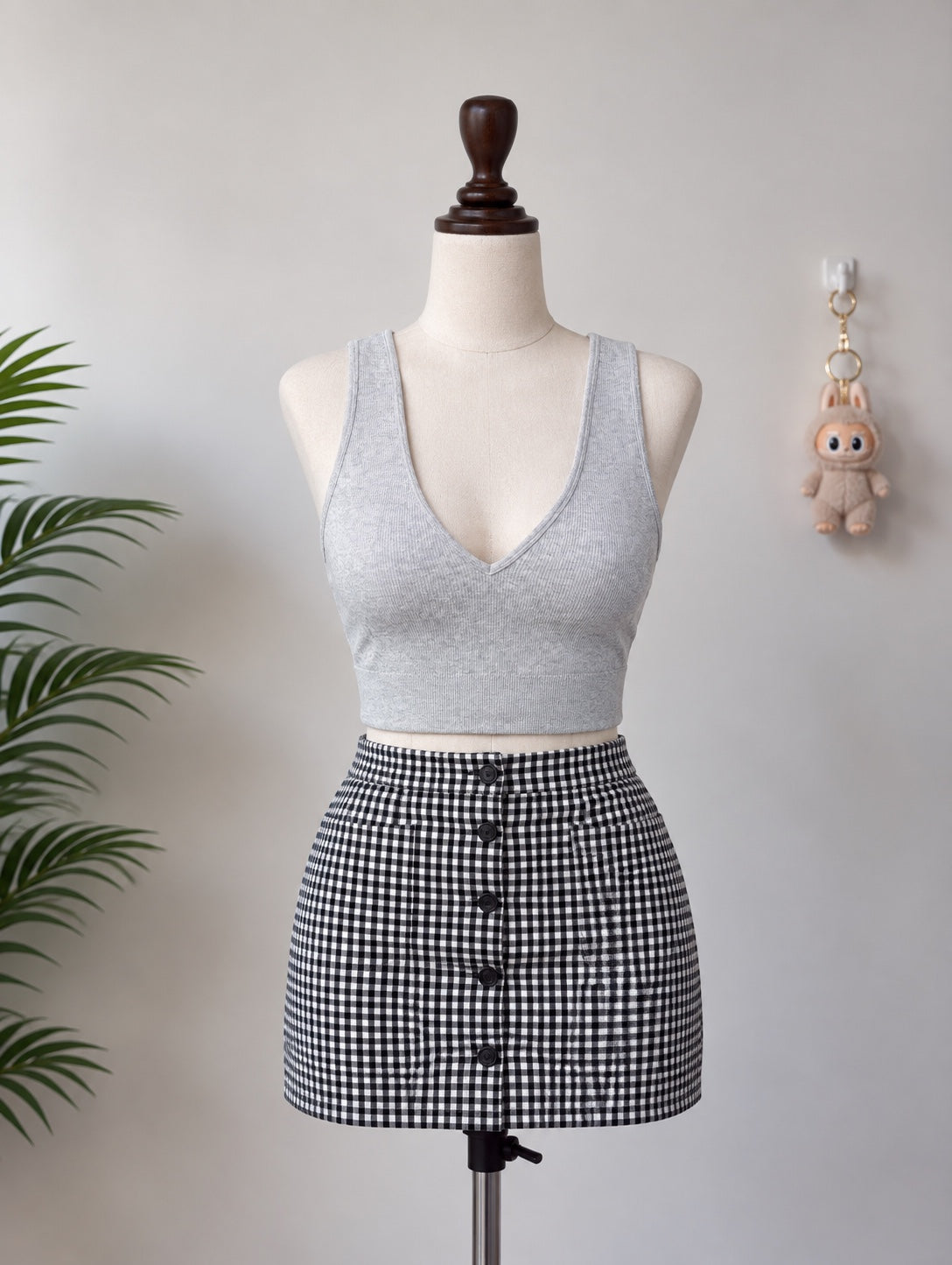 Grey Deep V Ribbed Crop Top