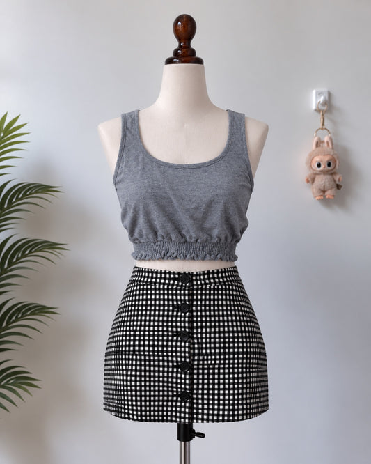 Grey elastic hem crop tank