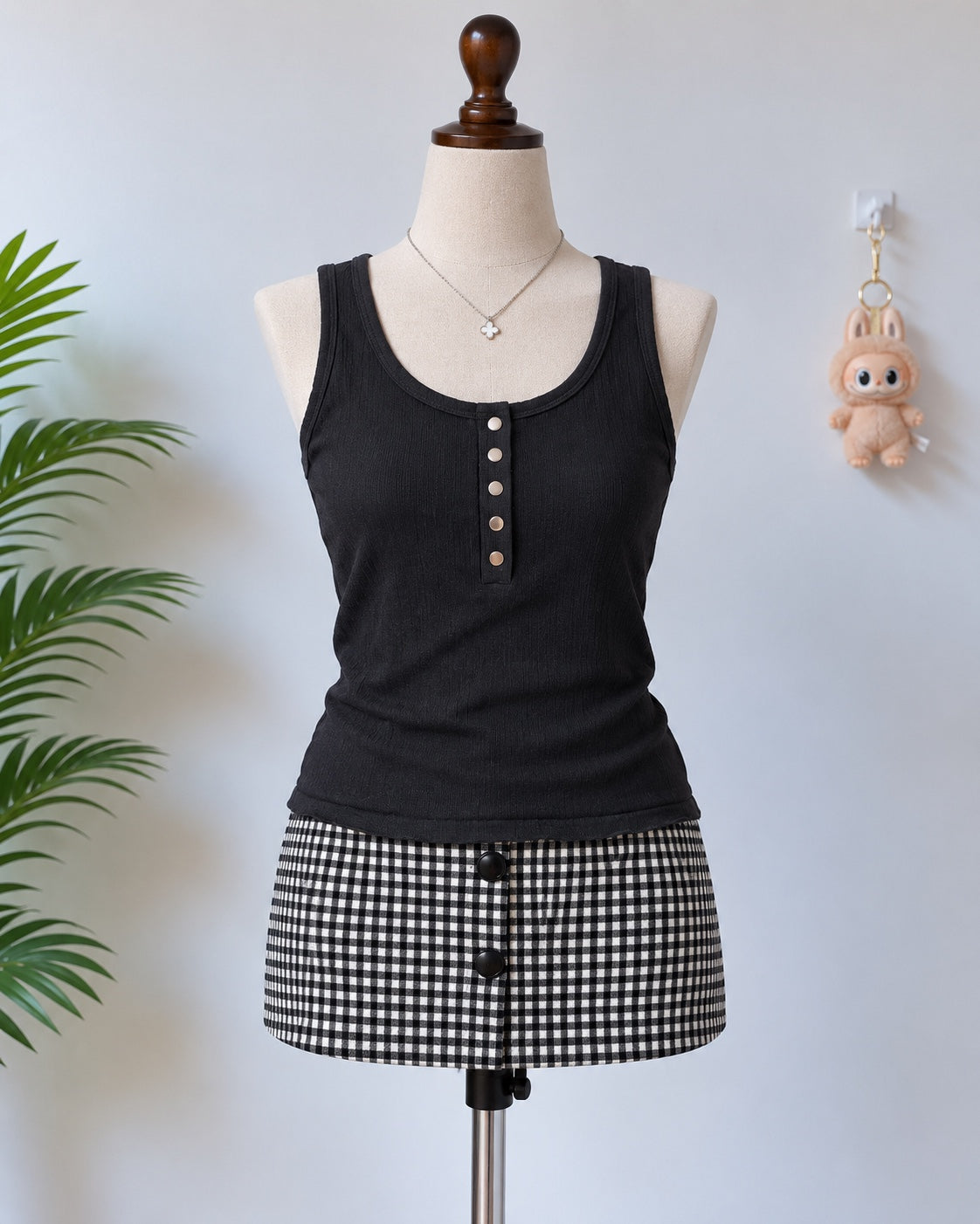 Black button tank top