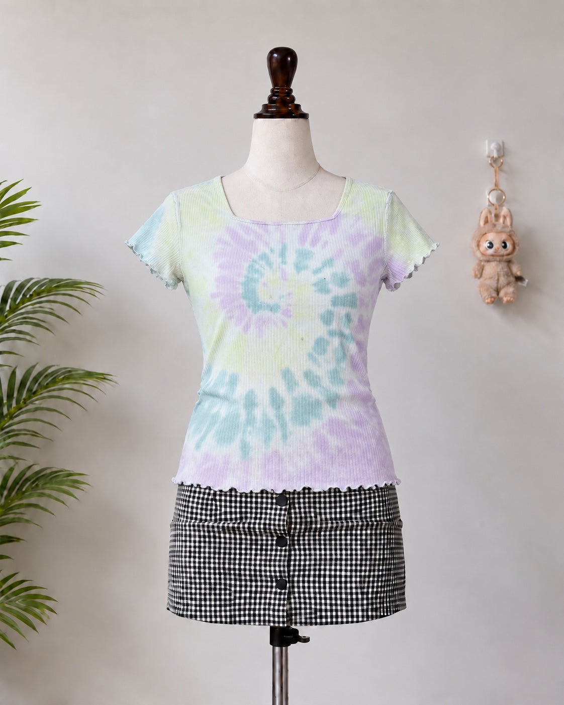 Pastel Tie Dye Ribbed Square Neck Top - M-100