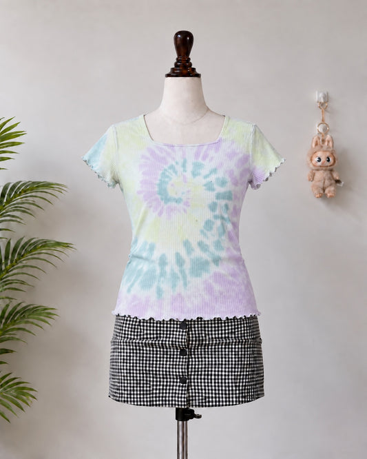 Pastel Tie Dye Ribbed Square Neck Top - M-100