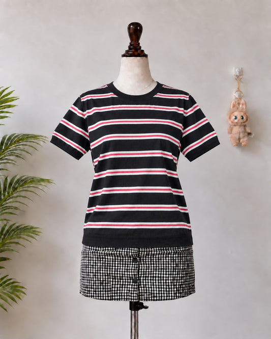 Black Red and White Striped T-Shirt