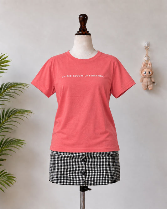 Coral Benetton Logo T-Shirt - M-97