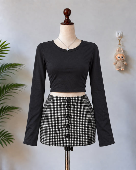 Black Long Sleeve Crop Top - N-21