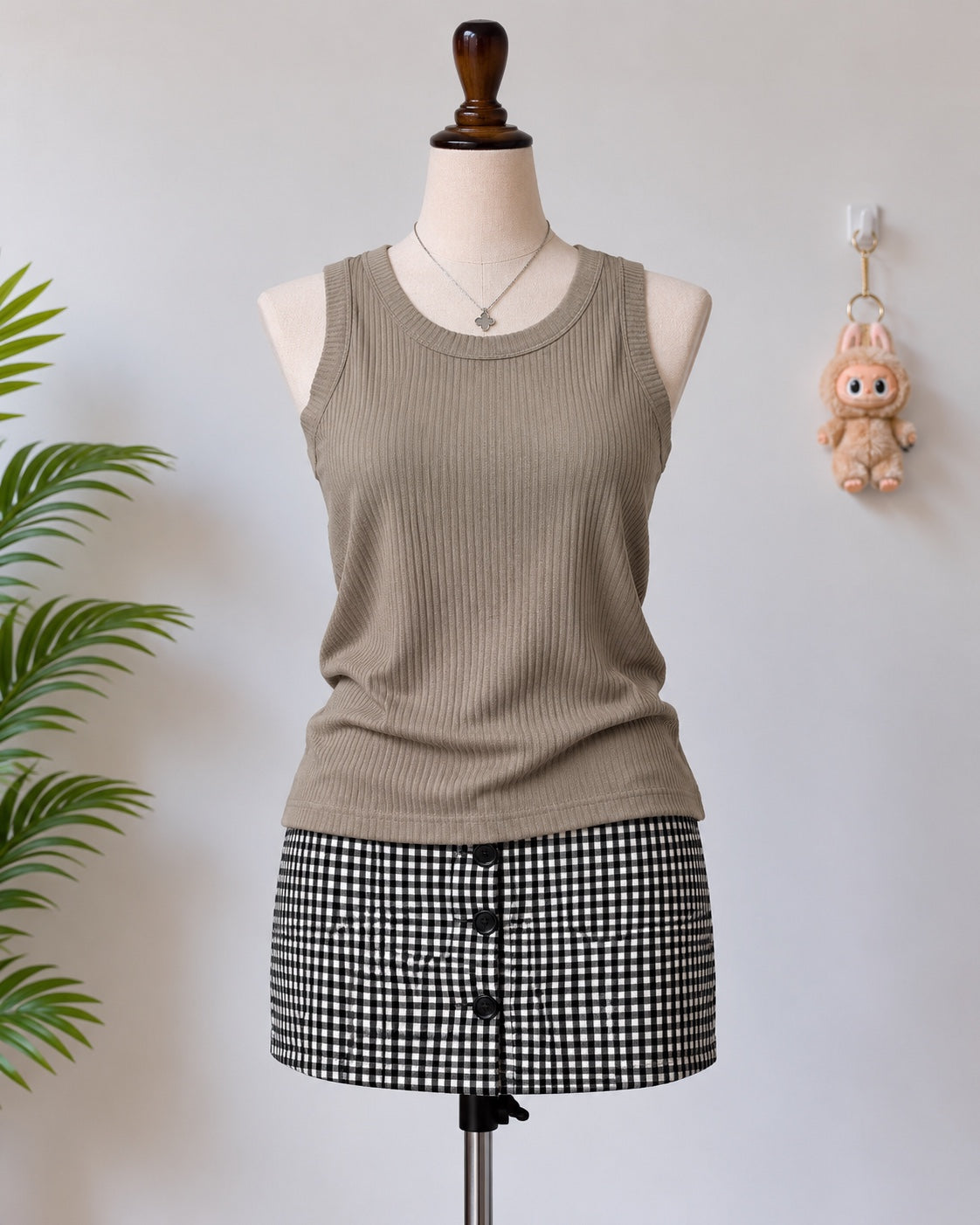Taupe Ribbed Sleeveless Tank Top